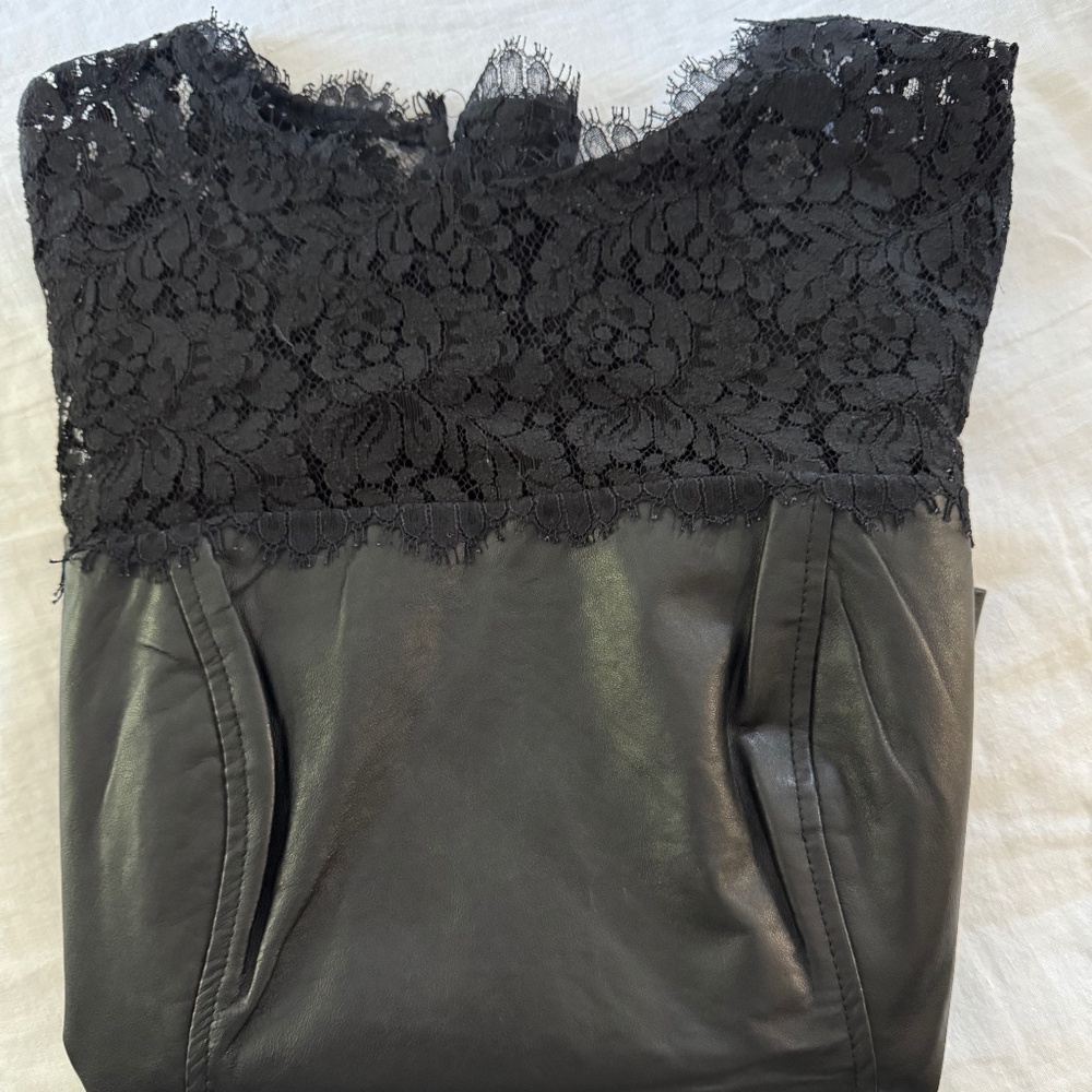 Nicole Miller black leather & lace top